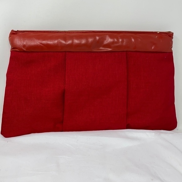 Large Red Vintage Clutch Linen Leather Bag Purse - Picture 1 of 10